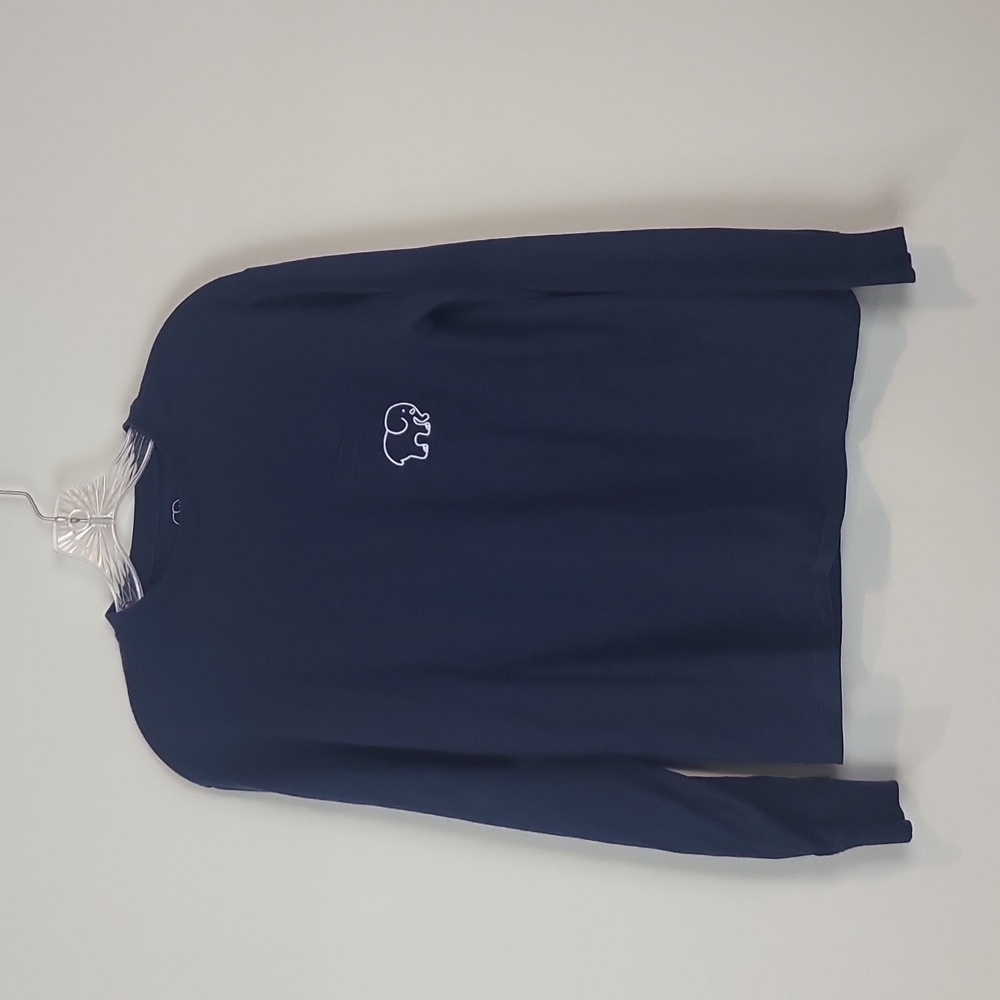 IVORY ELEPHANT. Blue Organic Cotton Pocketed Long Sleeve Tee Shirt